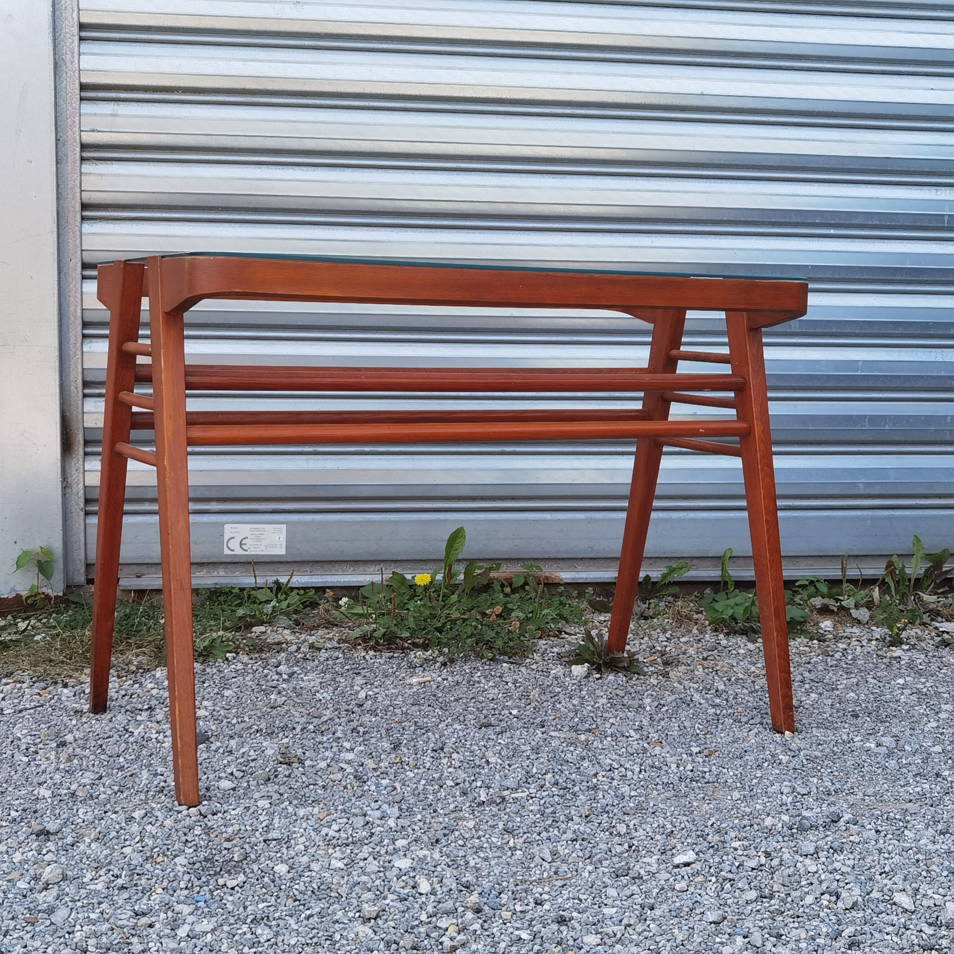 Side table or wood and glass console by Frantisek Jirak 1960