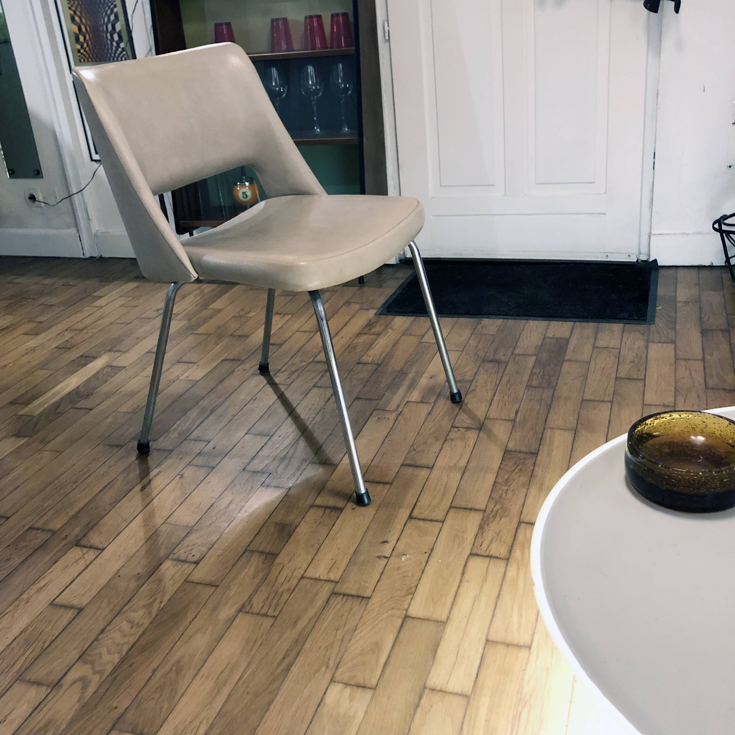 Vintage Armchair • Chrome • Beige Leatherette • 1970
