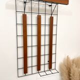 Metal and wood wall coat rack, 1950s-60s.