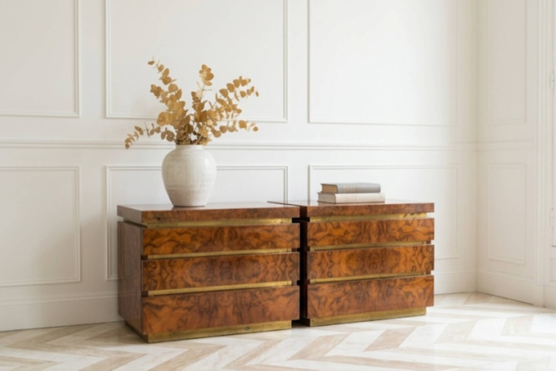 Pair of bedside tables attributed to Jean Claude Mahey.