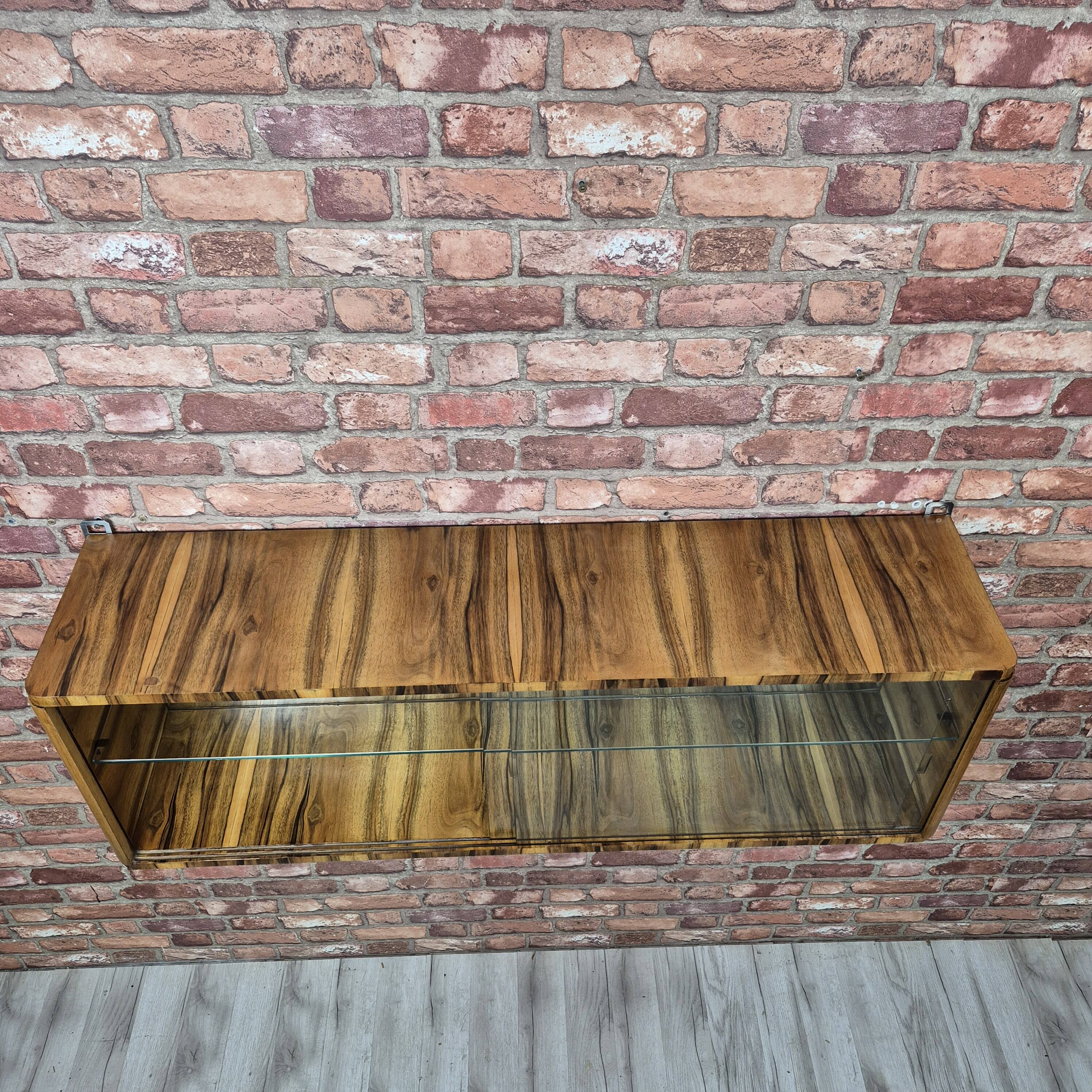 Wall-Mounted Walnut Display Cabinet with Mirrored Back – Upcycled 1960s Mid