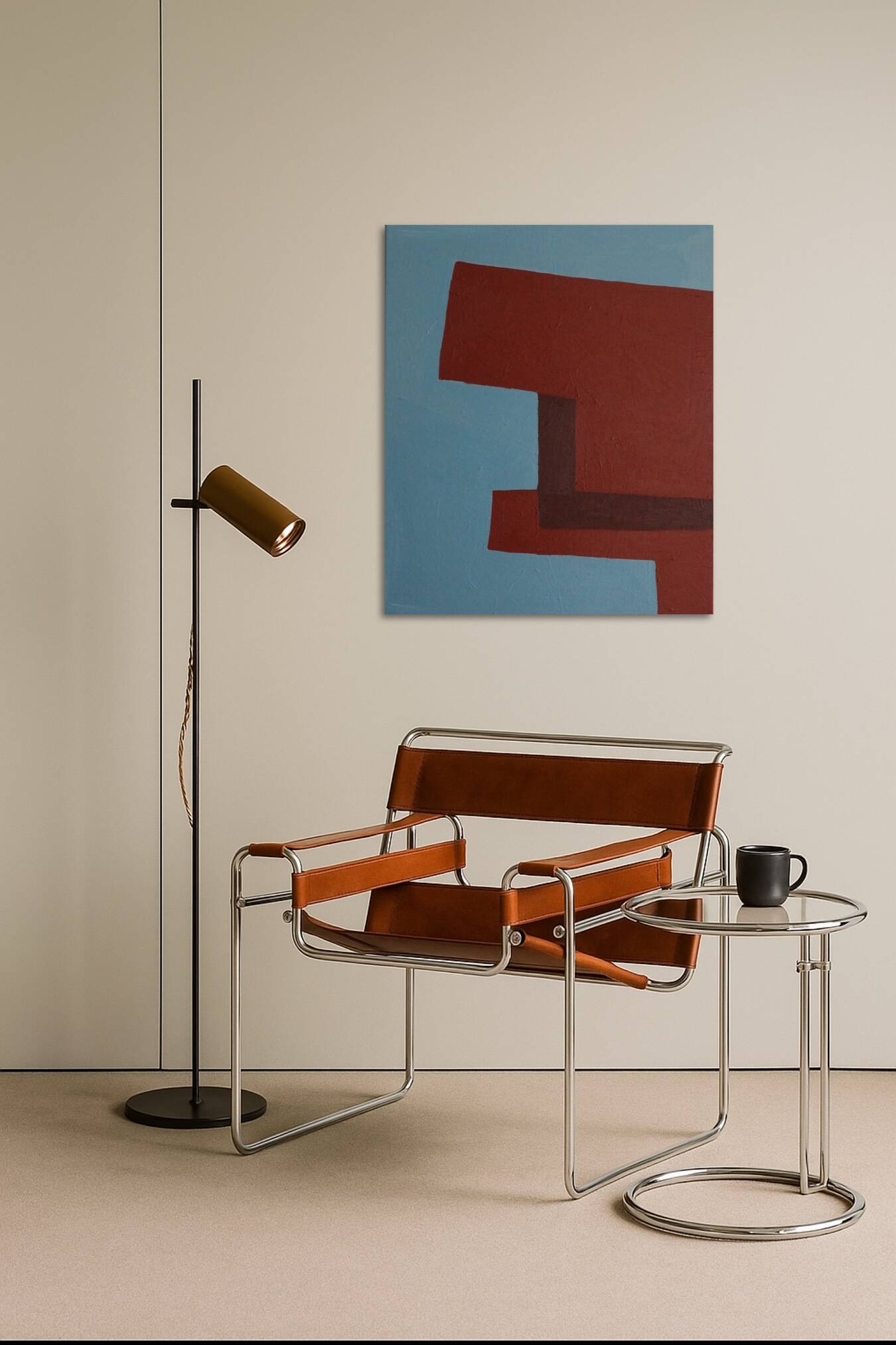 Minimalist canvas "structure in blue and red"