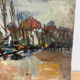 Sailboats in the harbour, oil on wood panel