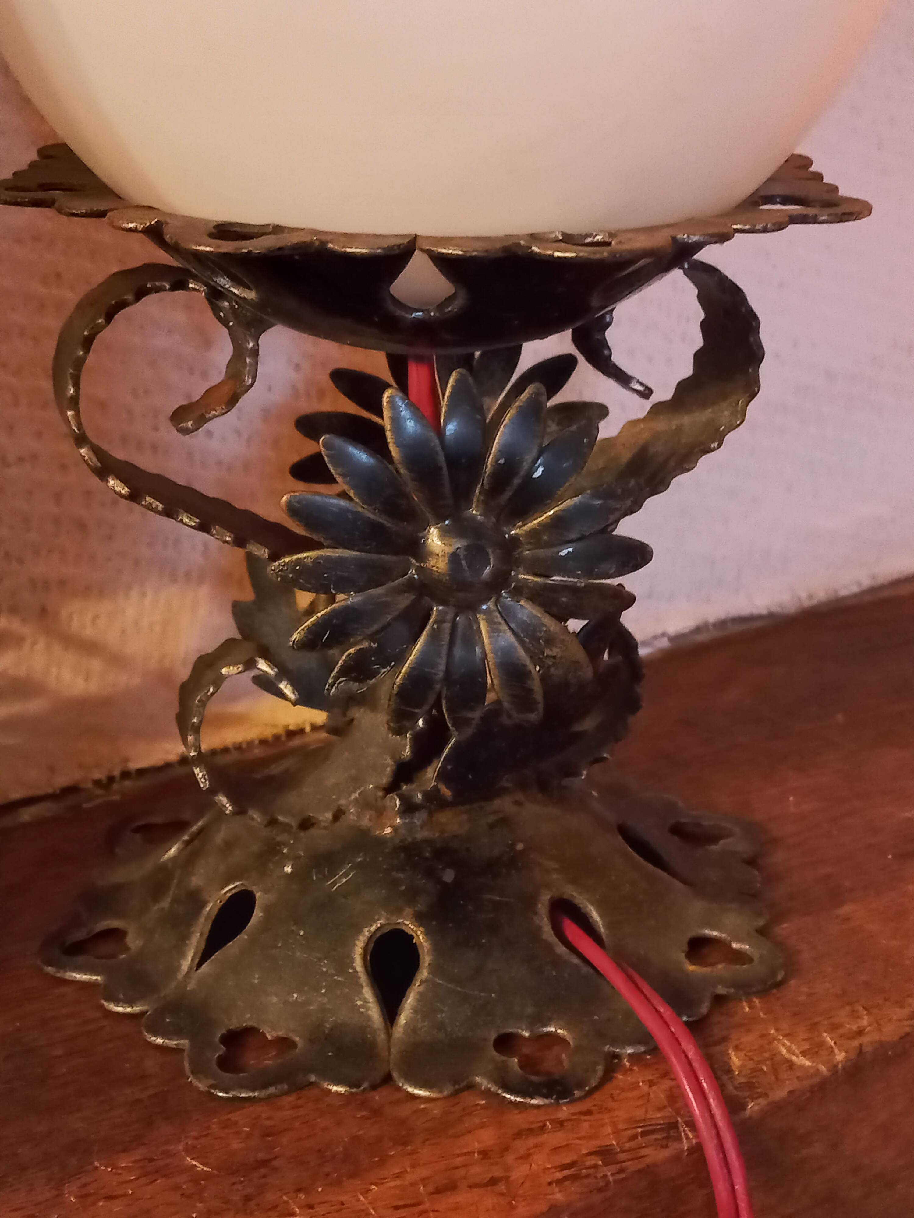 Pair of vintage wrought iron and opaline lamps from the 1960s.