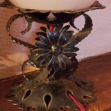 Pair of vintage wrought iron and opaline lamps from the 1960s.