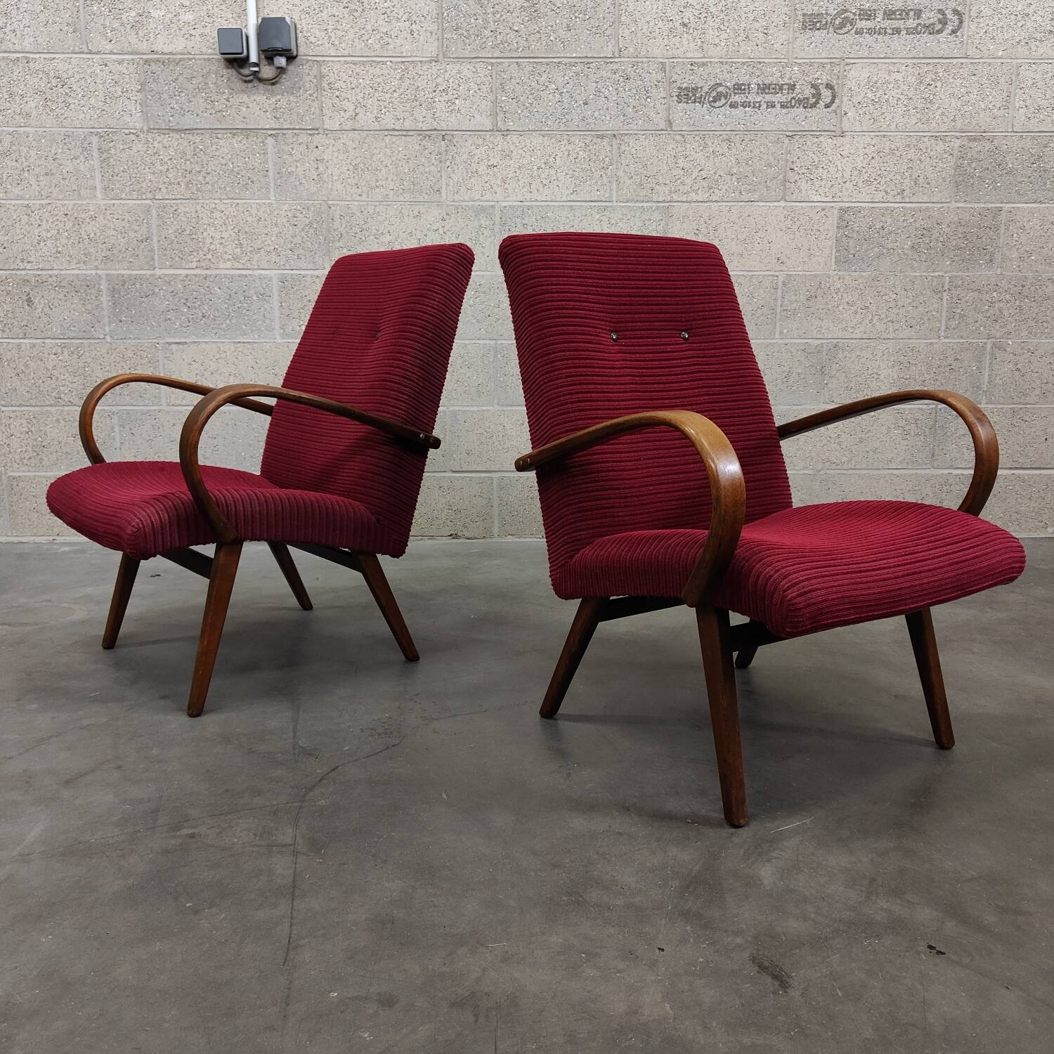 Pair of model 6951 corduroy armchairs by Jaroslav Smidek for Ton 1960