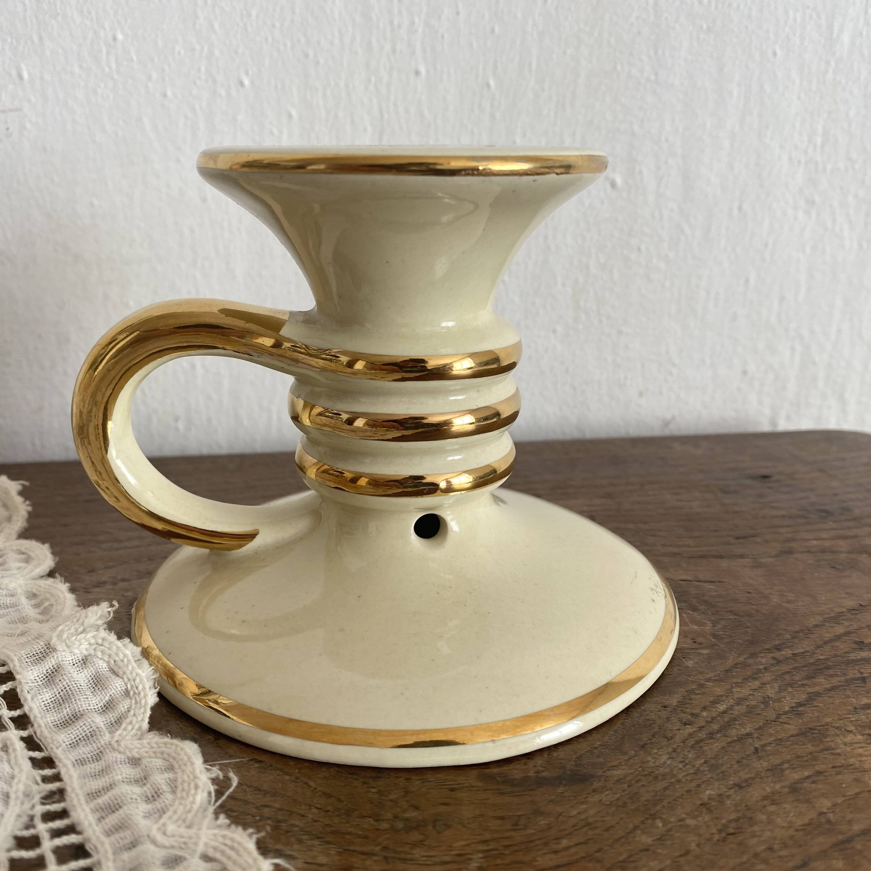 Charming cream and gold thumb candle holder, 1950s
