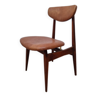 Chaise de style scandinave en teck et cuir, années 60