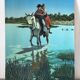 River crossing on horseback, on a sign by Campana.