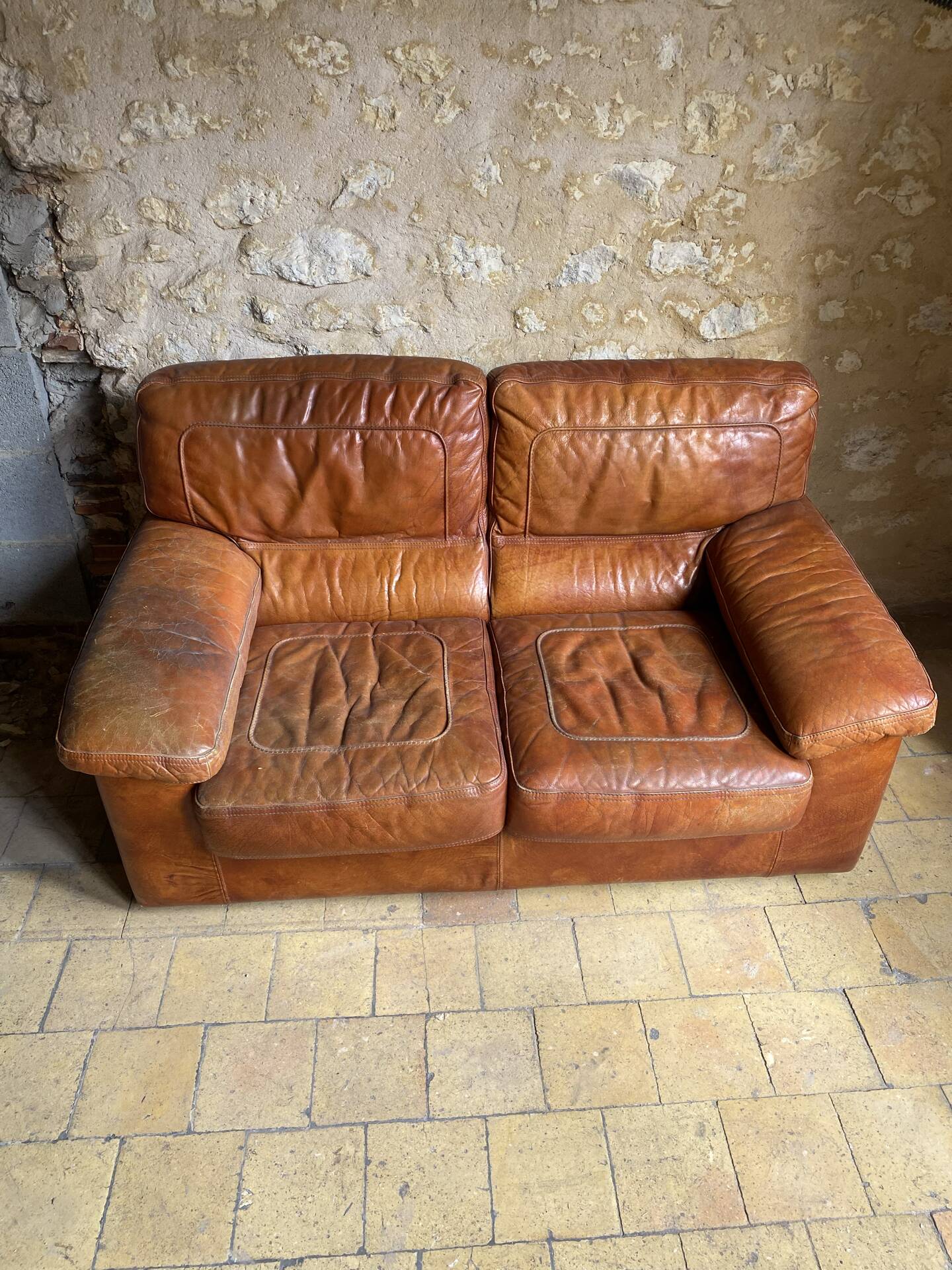 Canapé cuir vintage 2 places 
