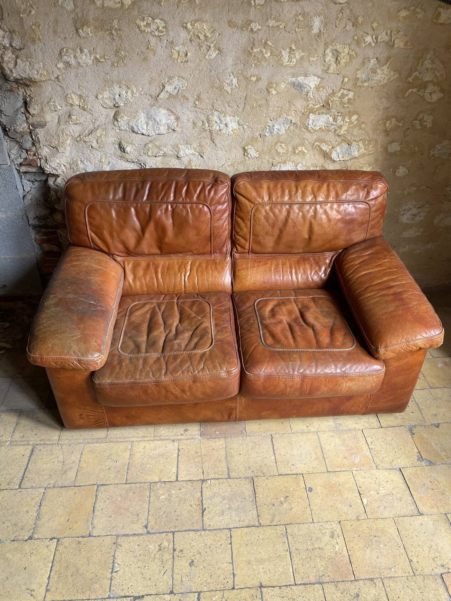 Canapé cuir vintage 2 places 