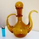 Blown glass carafe from Biot, amber, bubbled, vintage 70s