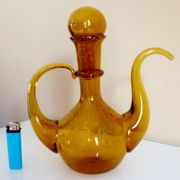 Blown glass carafe from Biot, amber, bubbled, vintage 70s