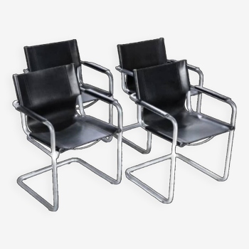 Ensemble de 4 chaises cantilever design noir et chrome fabriquées en Italie