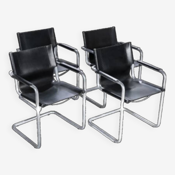 Set of 4 design cantilever chairs black and chrome design made in Italy