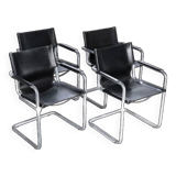 Set of 4 design cantilever chairs black and chrome design made in Italy