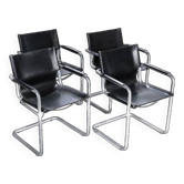 Ensemble de 4 chaises cantilever design noir et chrome fabriquées en Italie