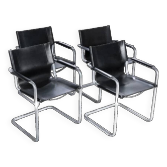 Ensemble de 4 chaises cantilever design noir et chrome fabriquées en Italie