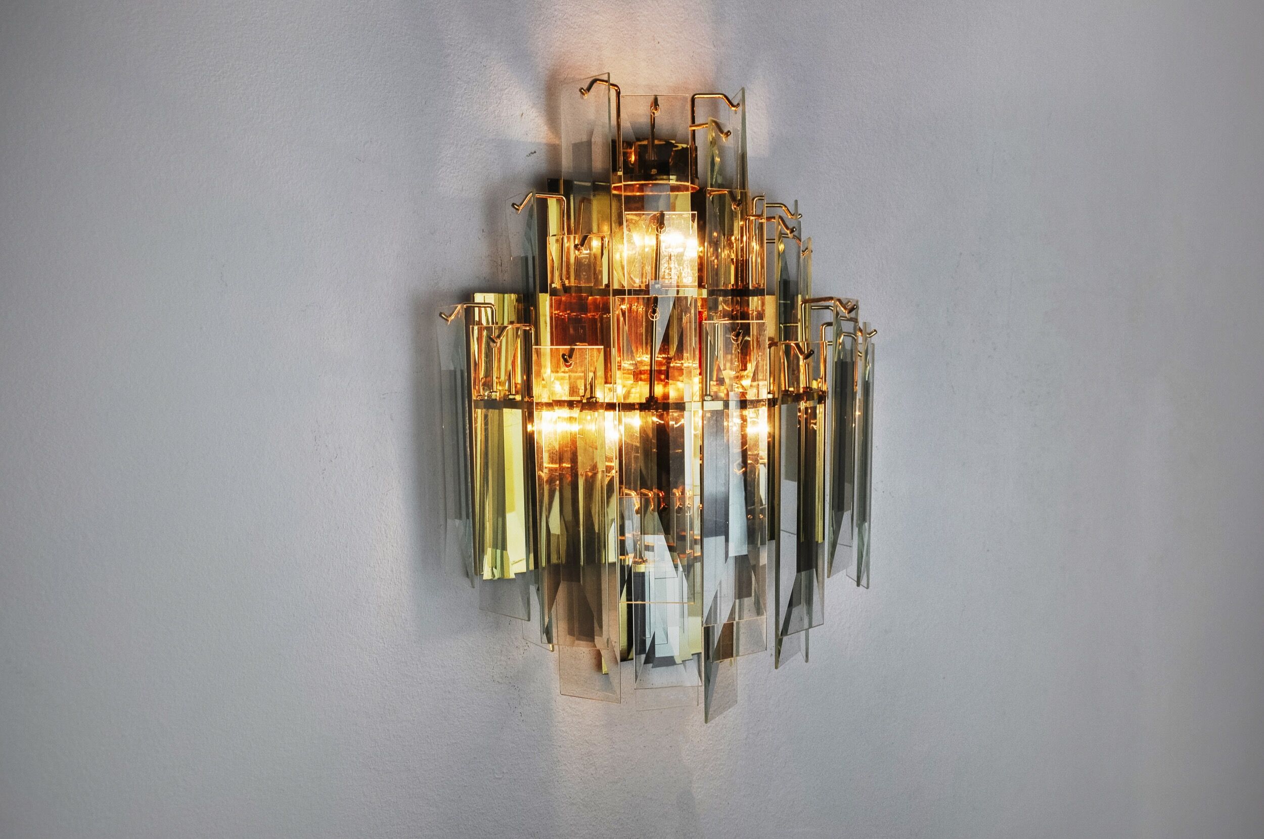 Applique venini, verre biseauté en cascade, italie, 1970