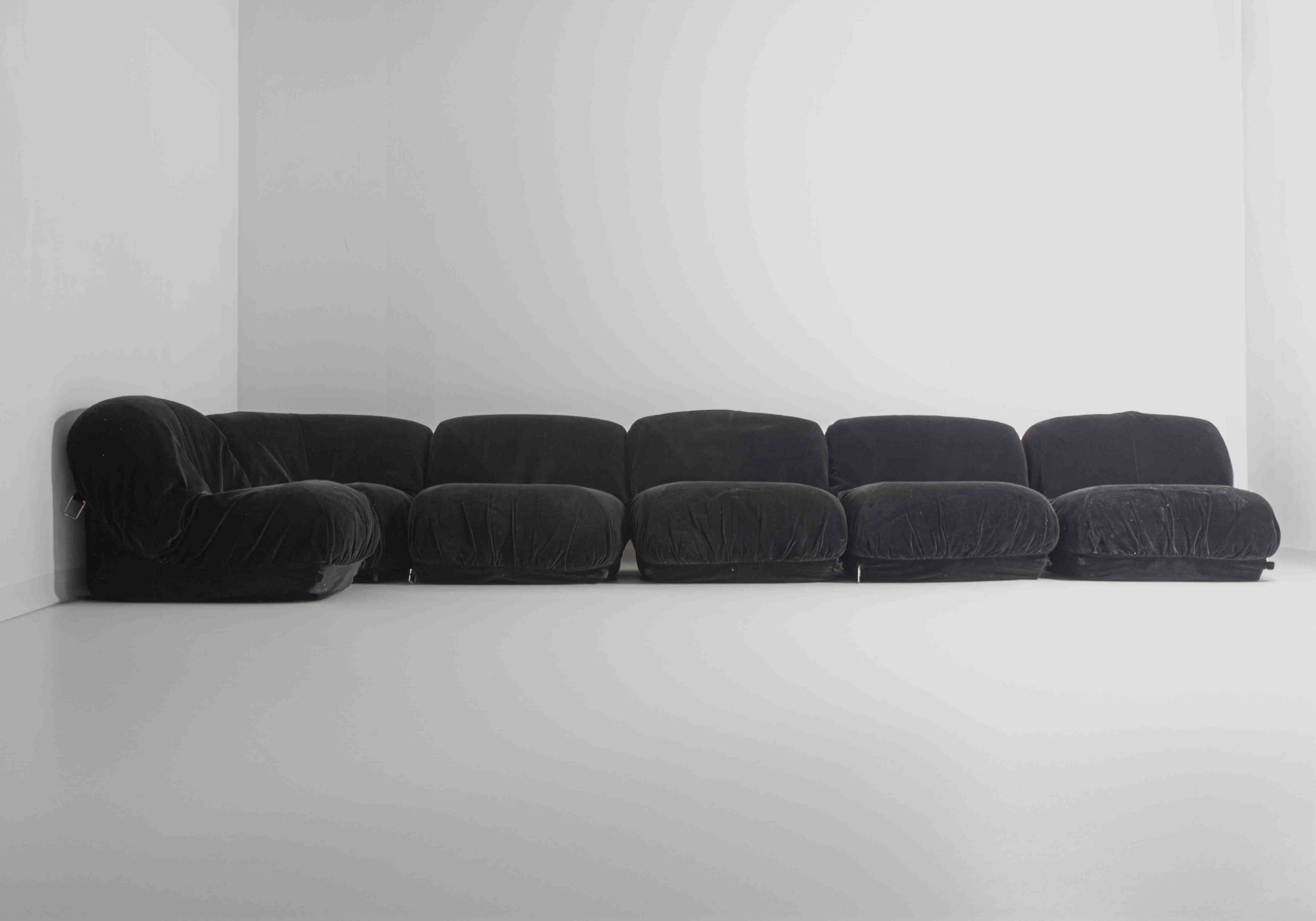 Modular "Patate" sofa in black corduroy velvet by Airborne, France 1970s