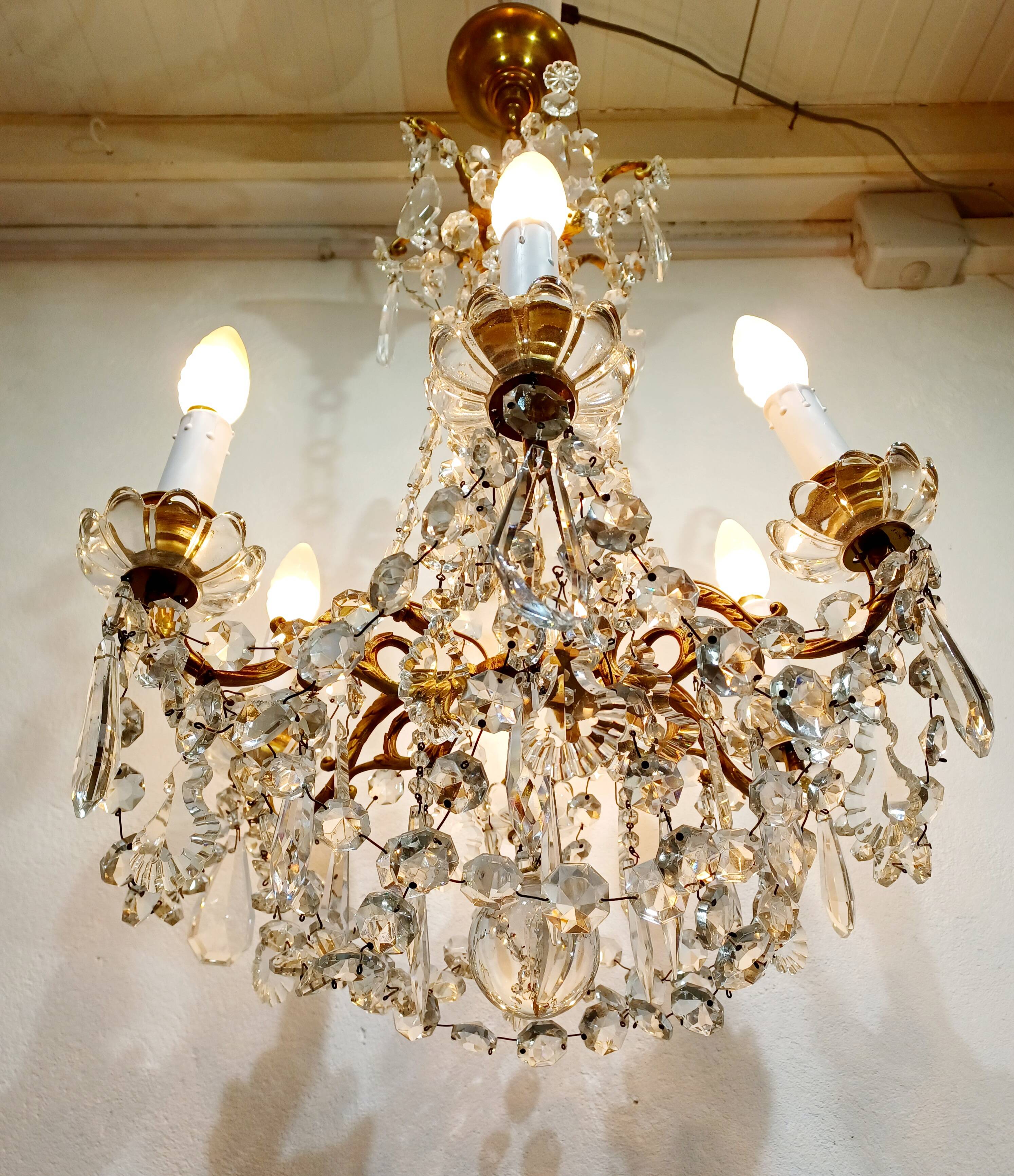 6 Light Bronze And Crystal Chandelier