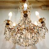 6 Light Bronze And Crystal Chandelier