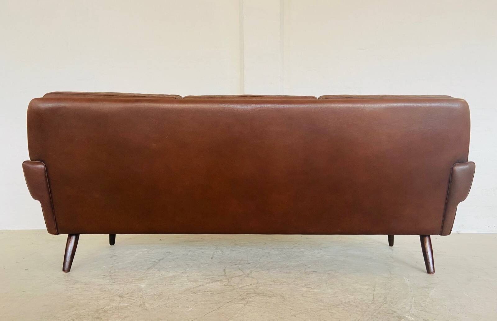 Vintage Danish retro Svend Skipper 3 person sofa in chestnut brown leather