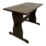 Solid pine table, brutalist style, removable - 70s