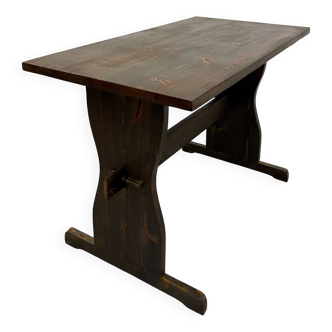 Solid pine table, brutalist style, removable - 70s