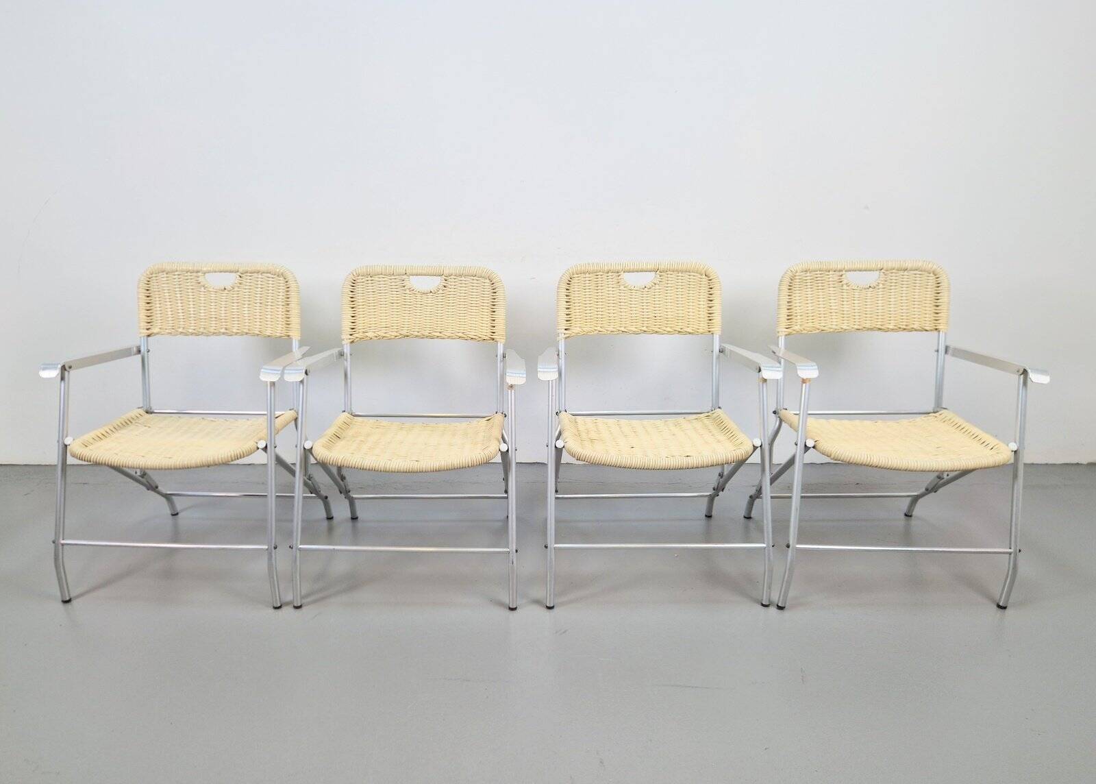 Mid-Century Tossa Wicker Folding Chairs by Hilbrant, Italy, 1960s, Set of 4