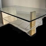Glass and travertine coffee table from the 70s