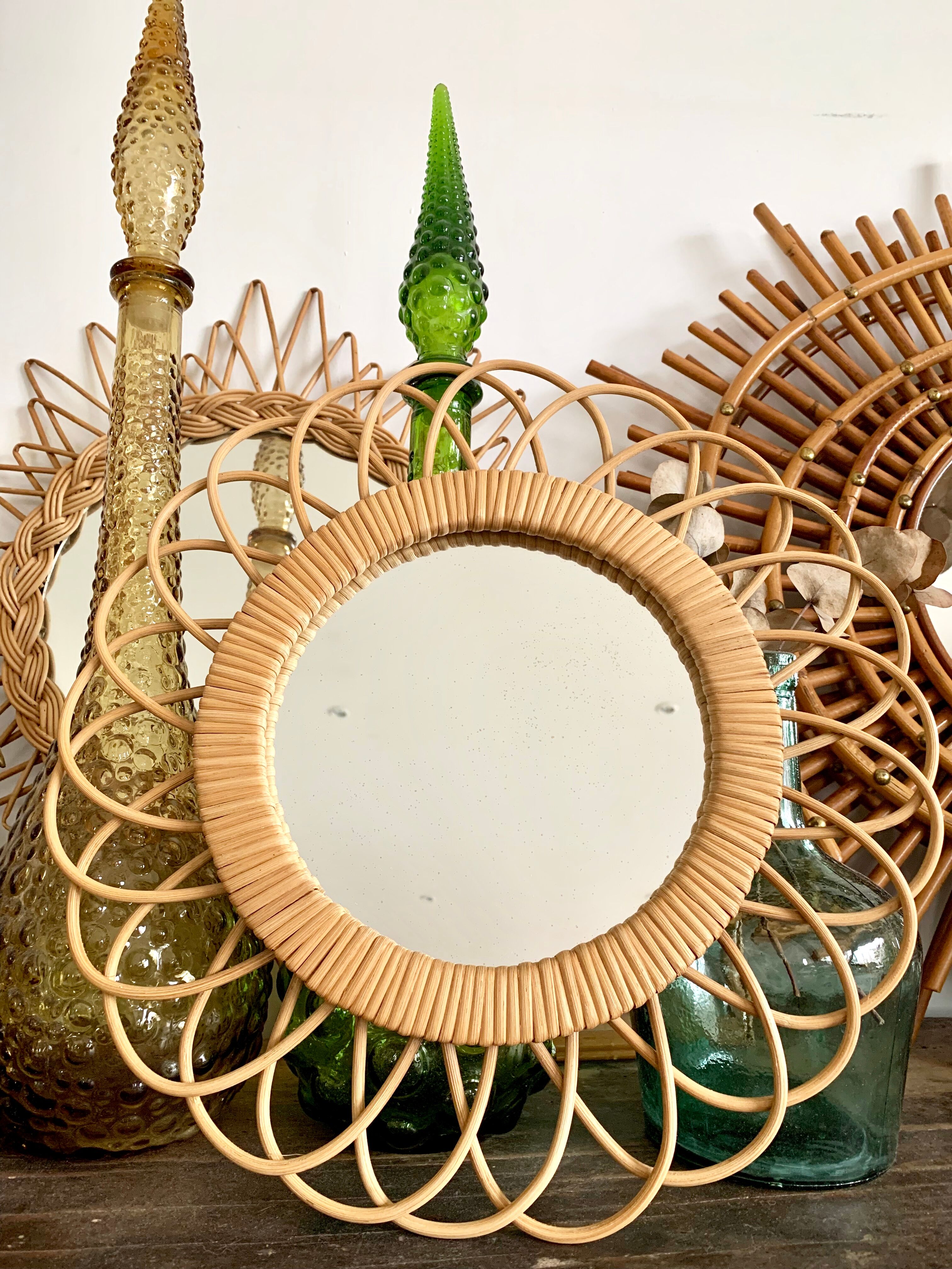 Mirror rattan vintage 36x36cm
