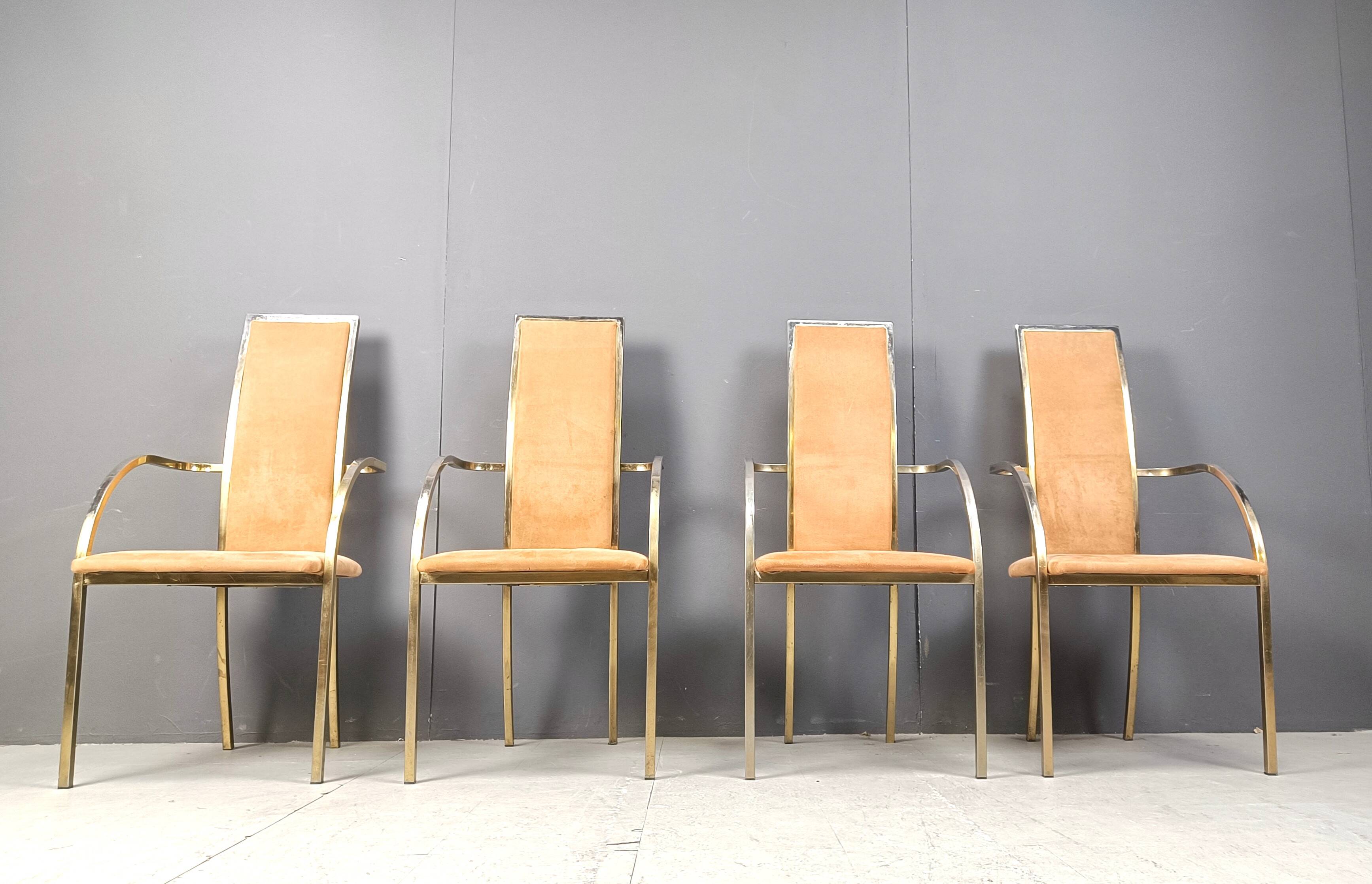 Brass dining chairs by Belgochrom, 1970s - set of 4