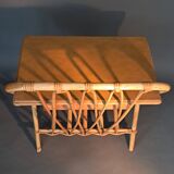 Vintage rattan and bamboo bedside table.