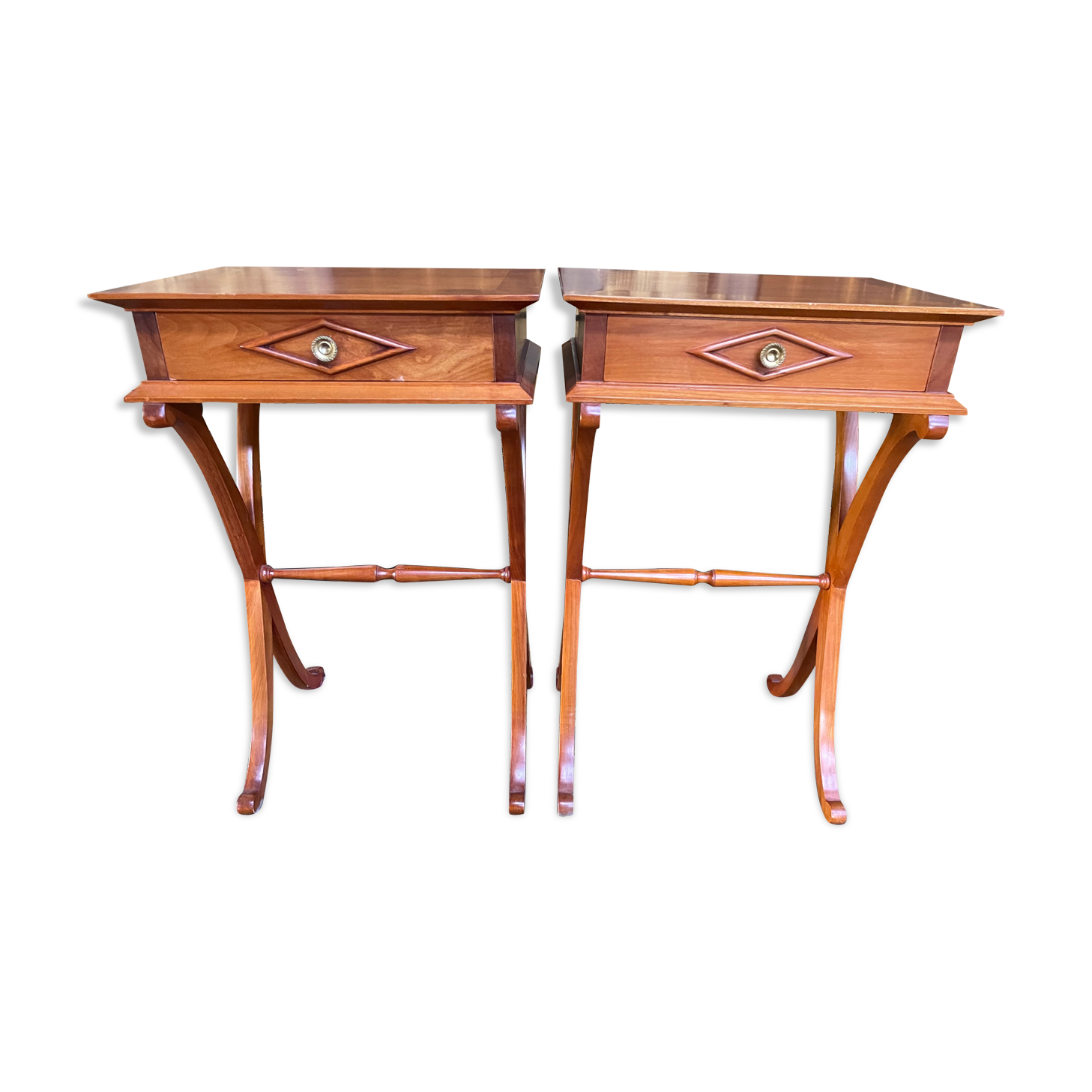 Pair of Directoire style winding bedside tables