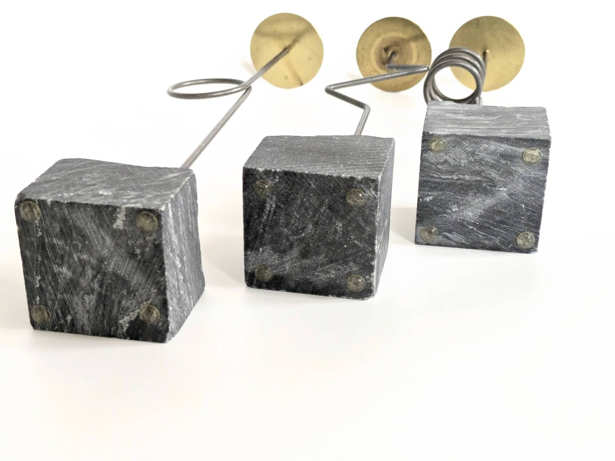 Set of 3 candlesticks | IKEA “Kräsen” from the 1980s | Steel, Brass, Granite