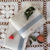 Pair of old dishcloths at marked blue stripes m.