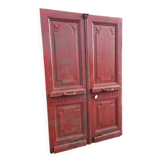 Ancienne paire de portes d'entrée en chêne