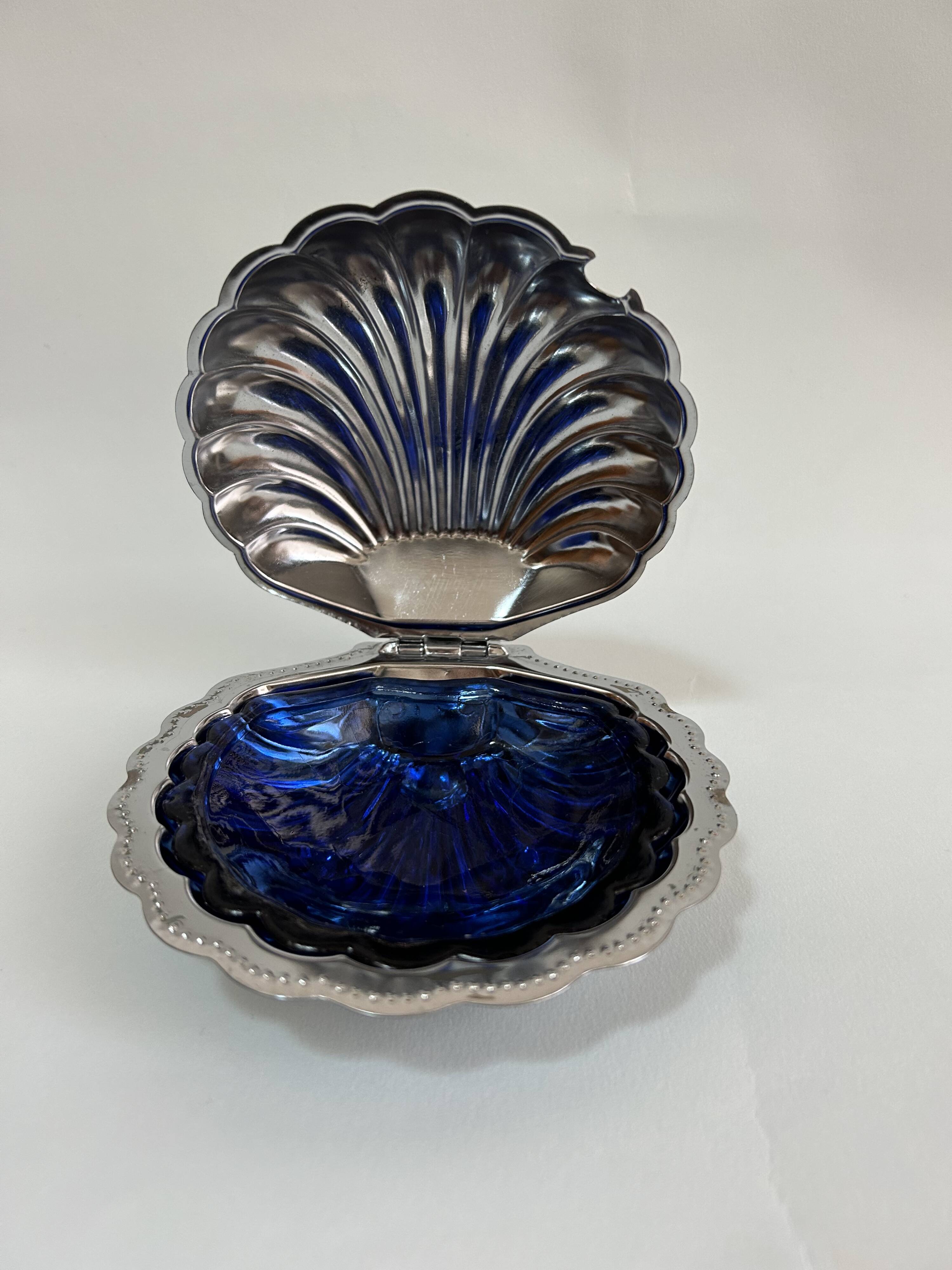 Beurrier coquillage inox et coupelle bleue
