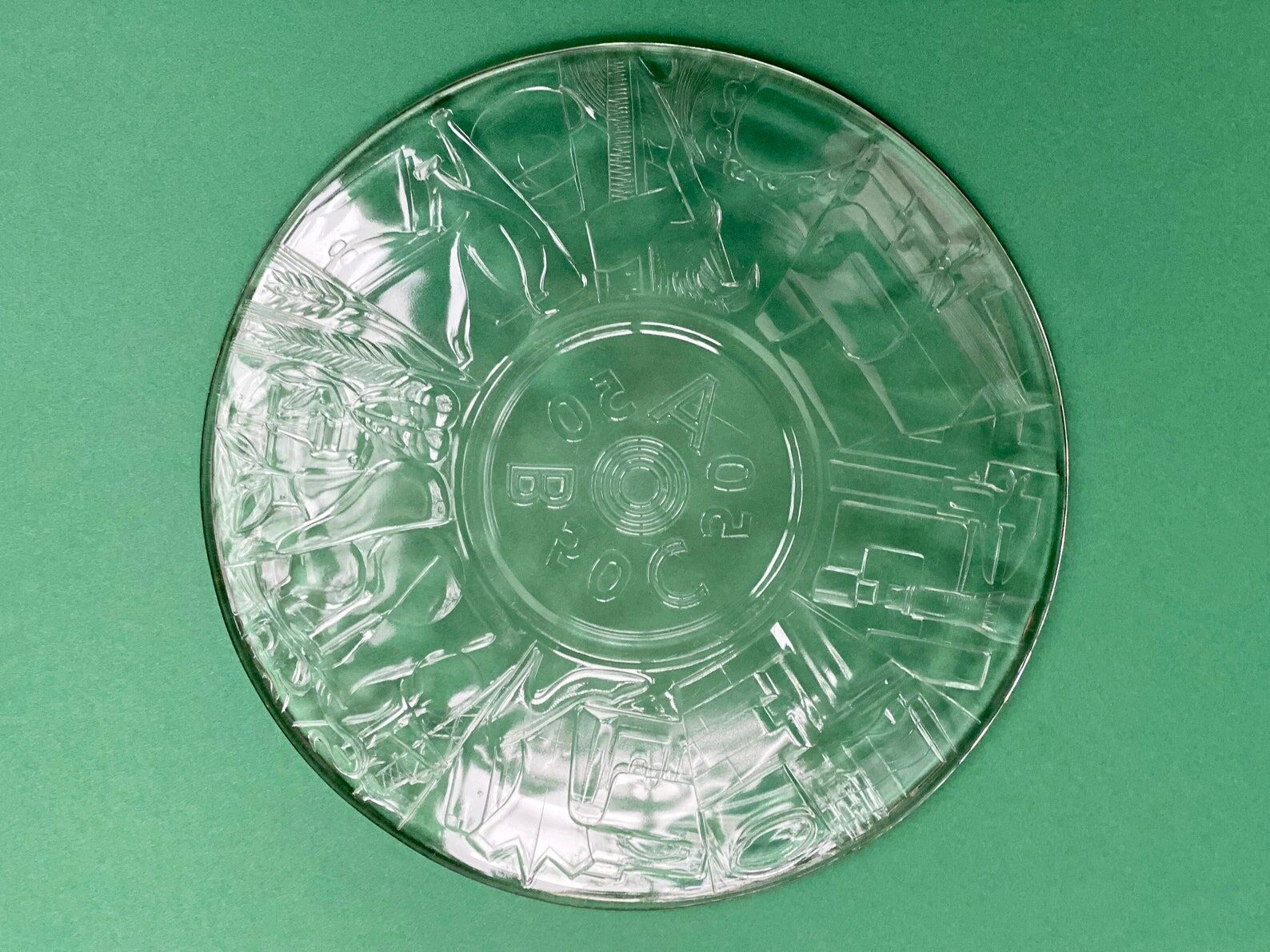 Mid Century glass ABC Plate, S.J. Thomassen for Leerdam Glass factory centerpiece
