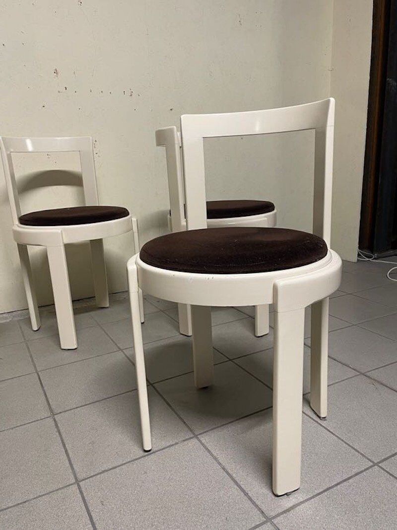 Lacquered wooden chairs with fabric, 1970s, set of 4