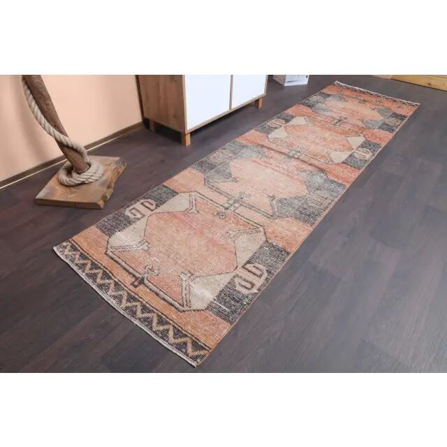 Vintage Turkish Hand-Knotted Wool Cotton Orange Runner Rug 83x305