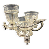 19th century silver metal and crystal mustard salt cellar holder with Louis XV shell decor