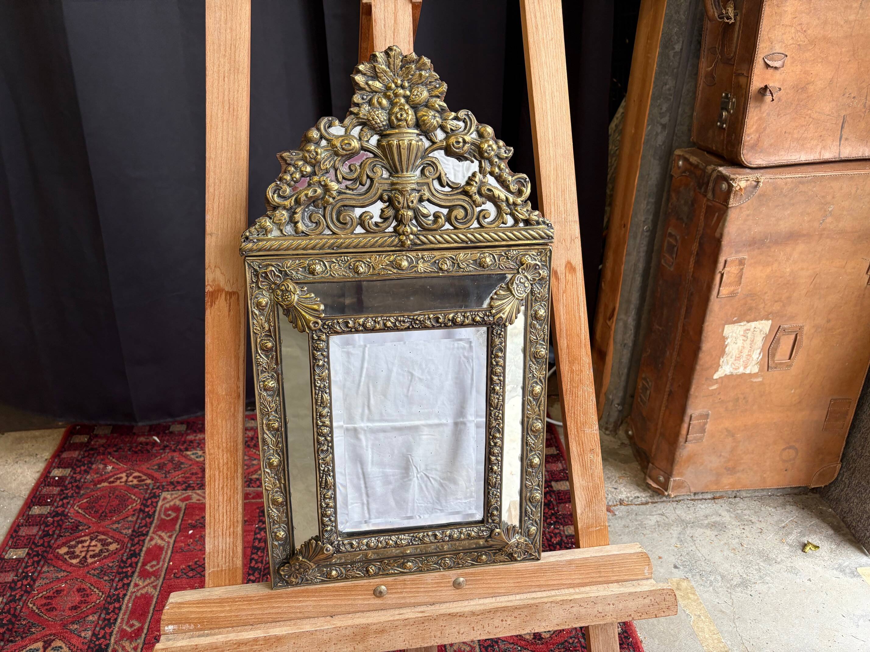 Napoleon III style mirror with gilt brass side panels