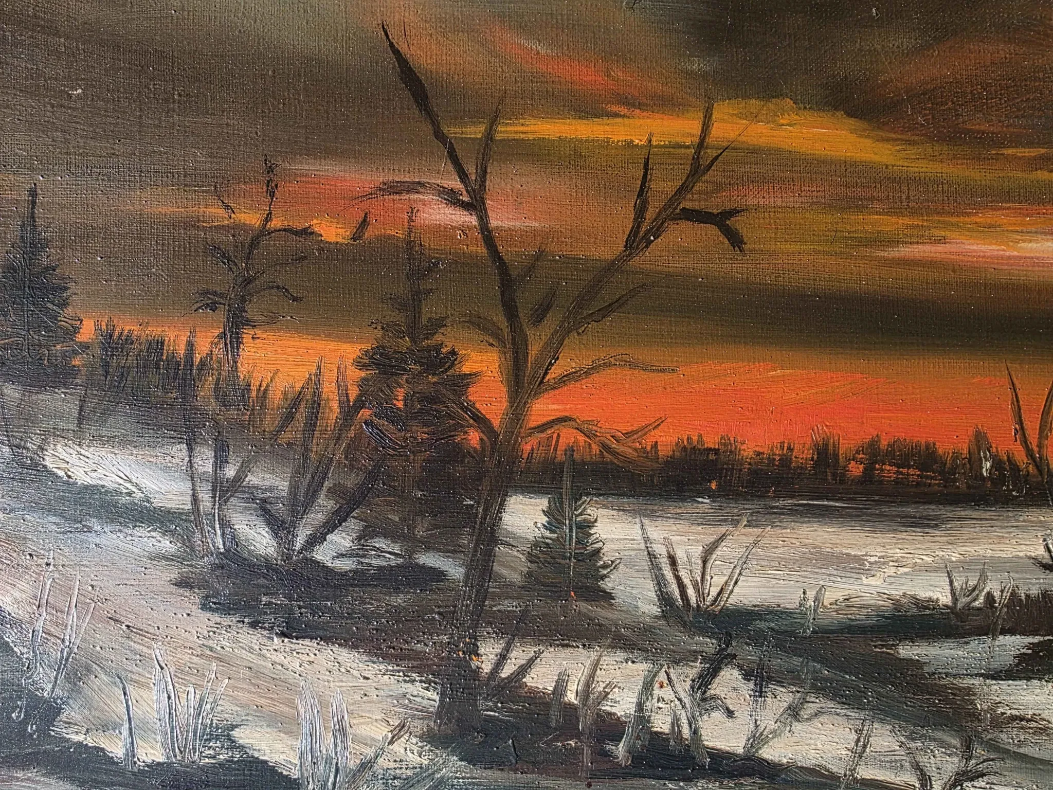 Vintage Winter Landscape Oil Painting