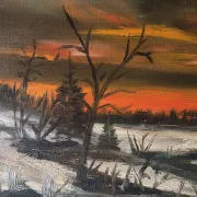 Vintage Winter Landscape Oil Painting