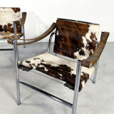 Pair of LC1 cow skin chairs by Le Corbusier for Cassina 1970