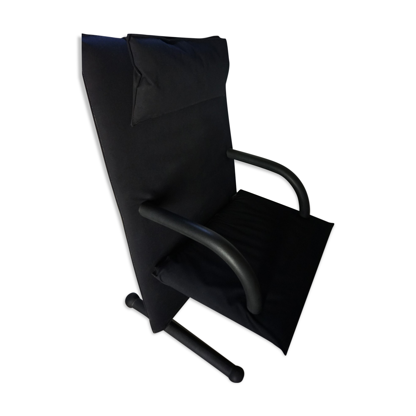 Vintage Black Canvas Highback T-Line Armchair by Burkhard Vogtherr by Arflex, 1984