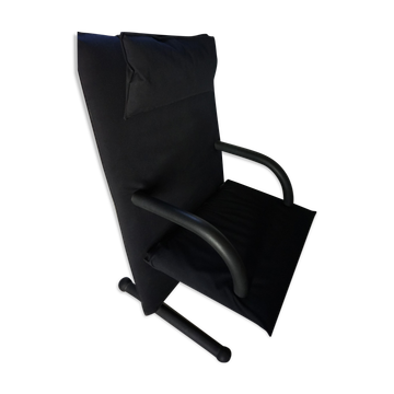Vintage Black Canvas Highback T-Line Armchair by Burkhard Vogtherr by Arflex, 1984