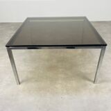 Table basse carrée chrome et verre fumée années 70